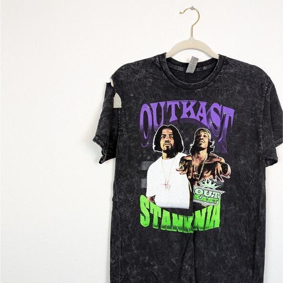 OutKast Black Tie Dye Graphic HipHop Stankmania Band Tee FLAWED Size M - Picture 3 of 6